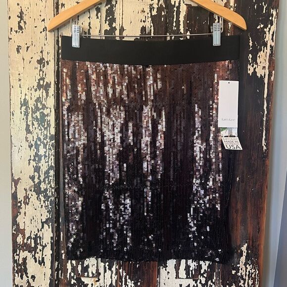 NWT Karen Kane sequined skirt in Beautiful Brown Bronze color w stretch waist. M - Picture 1 of 11